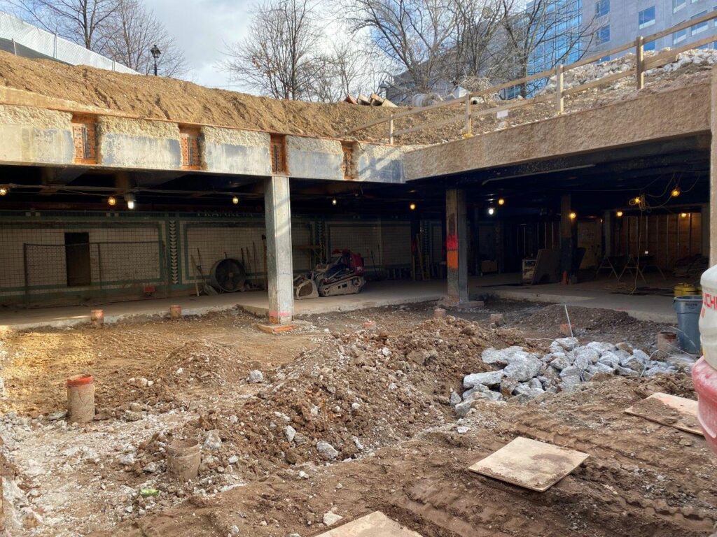 Demolition of the existing Concourse level concrete floor slab at the future elevator, escalator, and staircases is now complete.