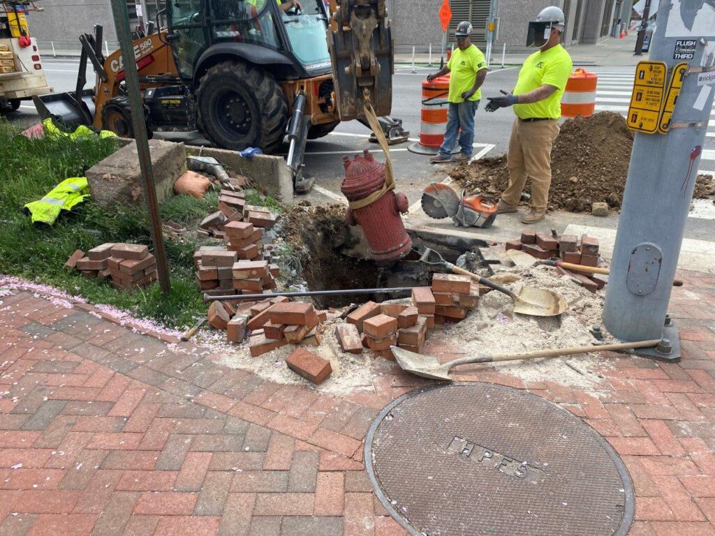 A defunct high pressure fire hydrant at the corner of 7th and Race Streets was removed.