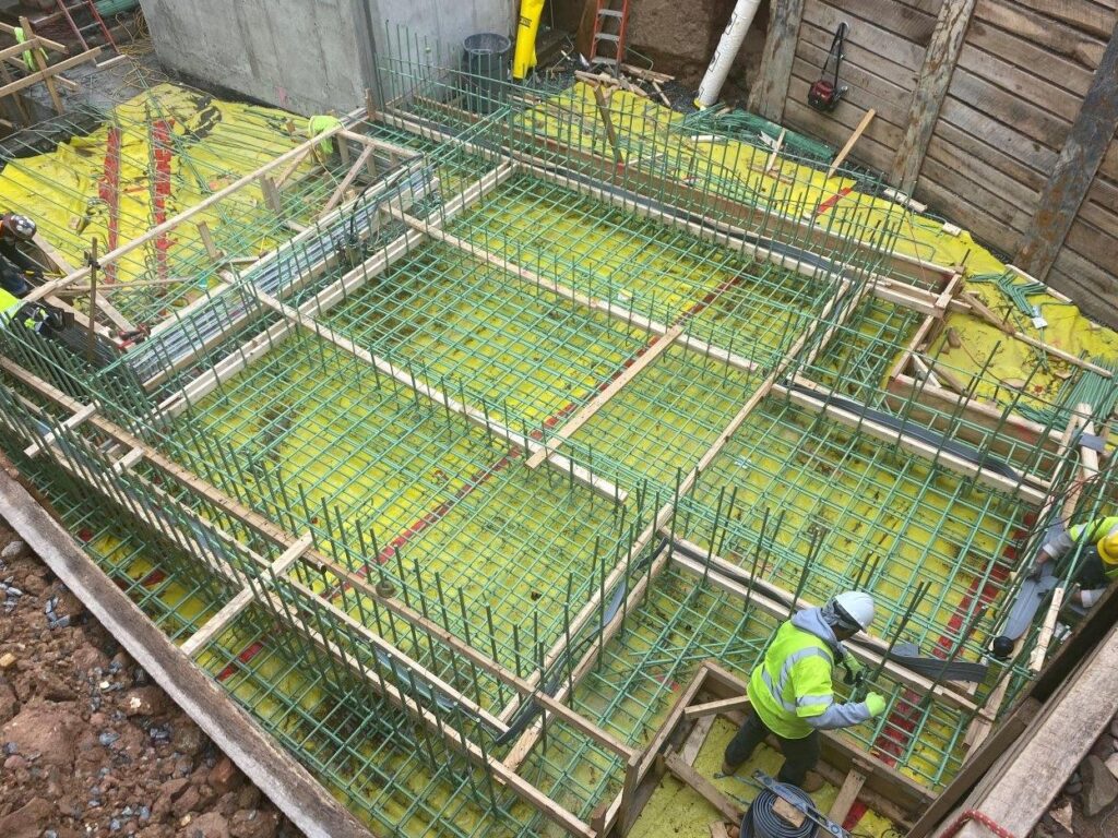 Reinforcing steel has been installed for Escalator and Staircases foundation slab.