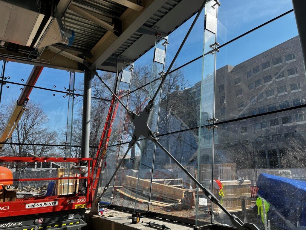 Entrance Headhouse glass curtain wall is almost entirely installed.