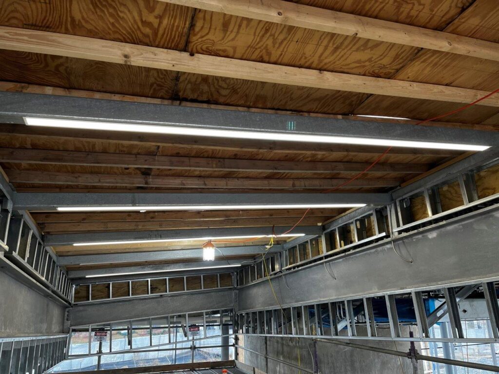 Cold formed metal framing installation is now complete around the roof skylight.