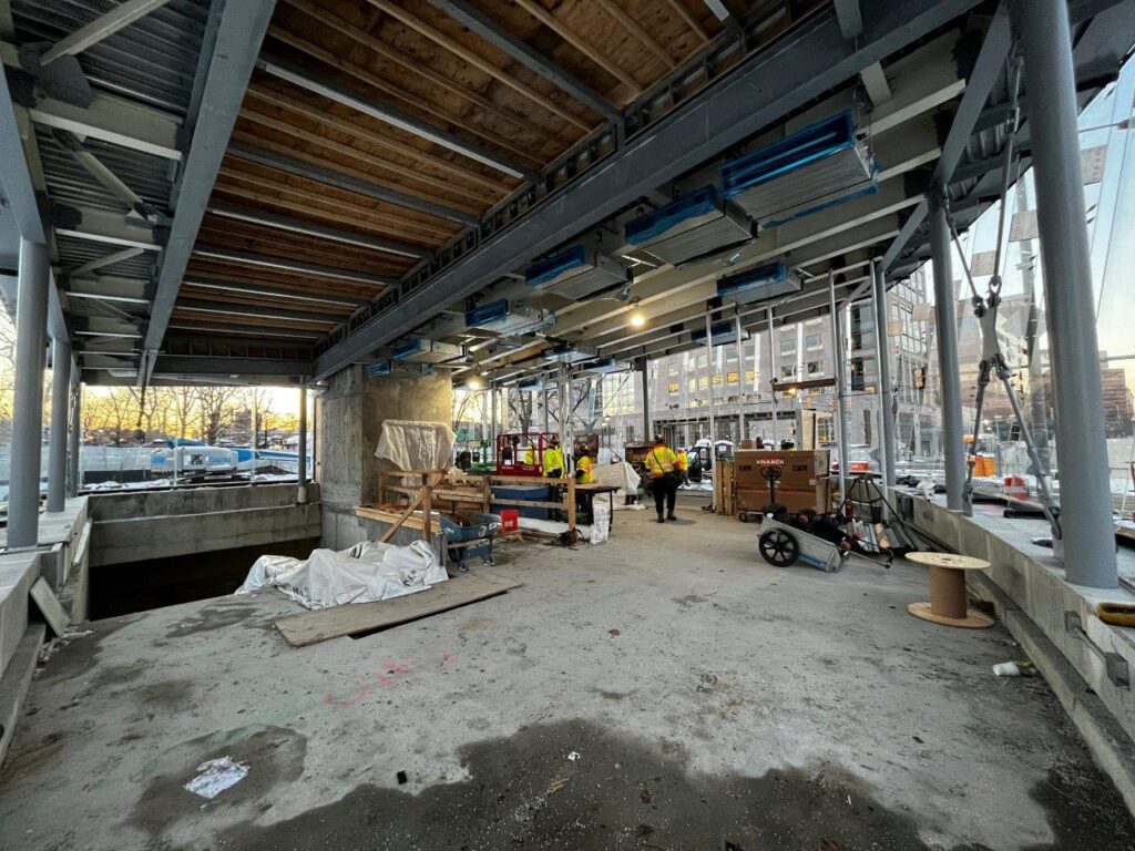 Installation of various mechanical, electrical, and plumbing elements has commenced inside the Headhouse.