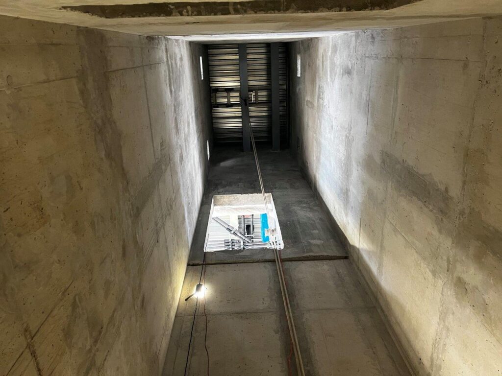 Elevator shaft is ready for elevator installation.