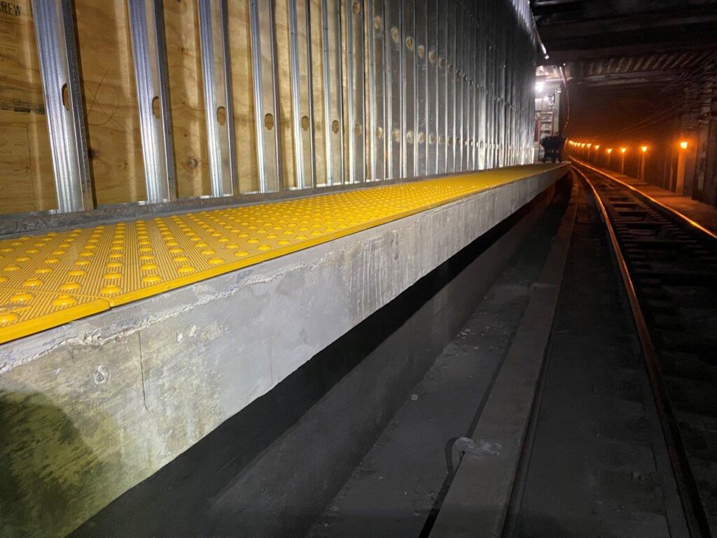 Tactile warning surface has been installed along the Track 1 Platform edge.