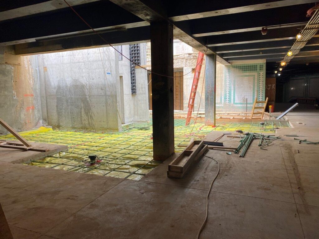 The Concourse Level floor slab has now been constructed at the base of the Entrance Staircase and Elevator.