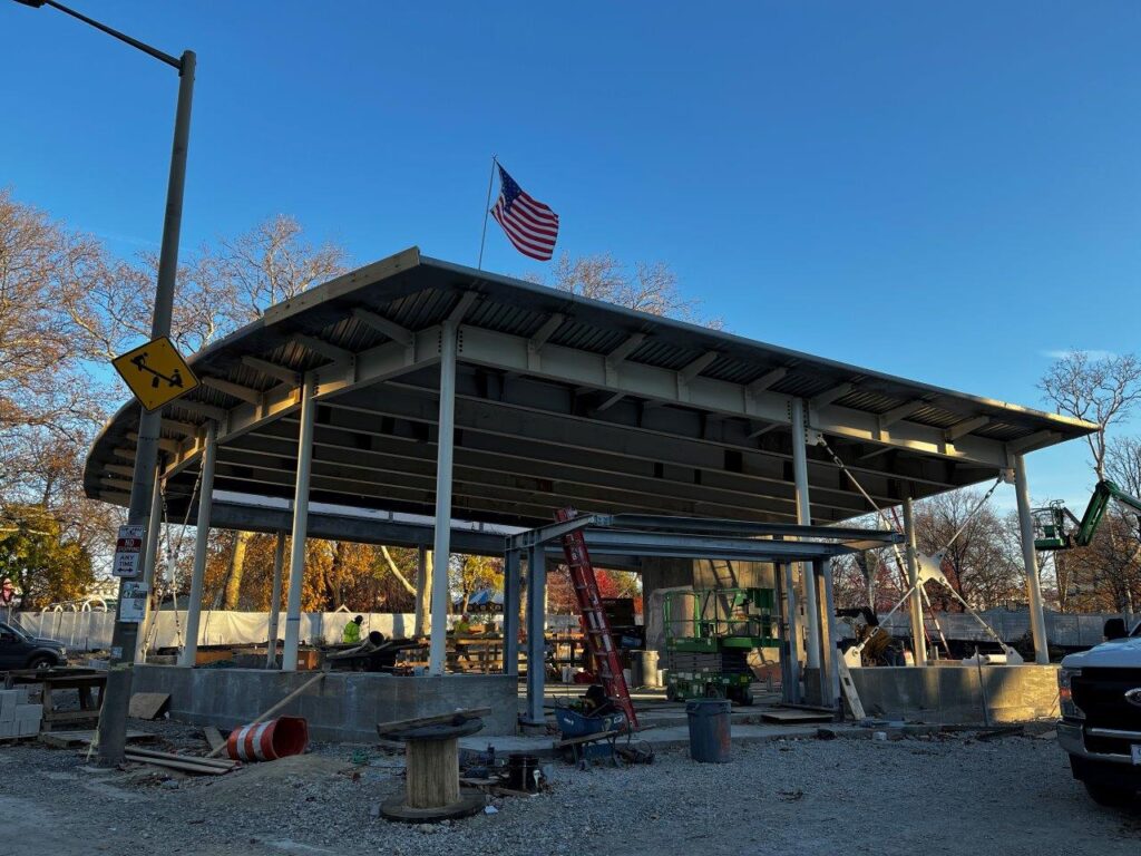 Headhouse structural steel field welding and erection is almost complete.