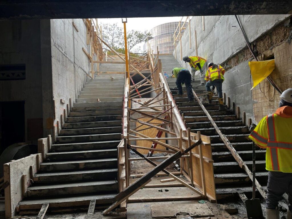 Concrete placement for both staircases is now complete.