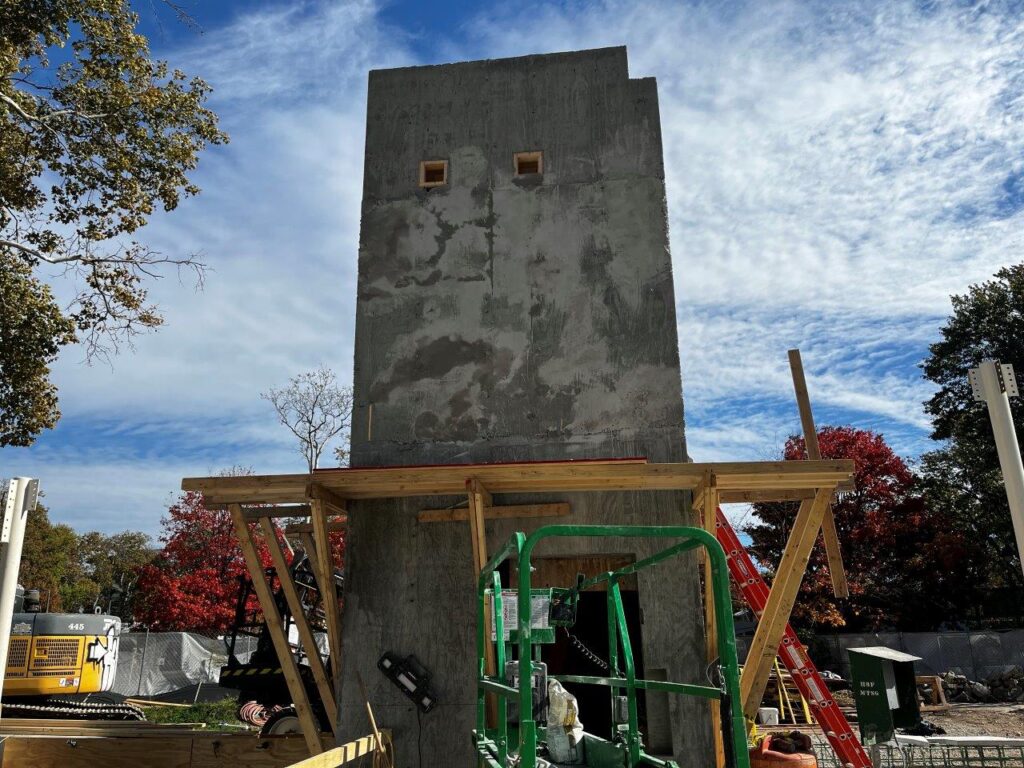 Concrete has been placed for the last segment of the elevator shaft.