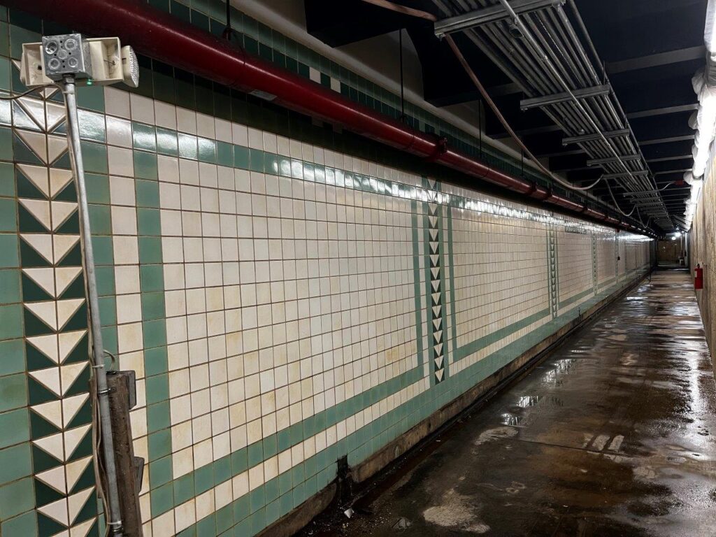 Platform 1 existing wall tile cleaning is ongoing.
