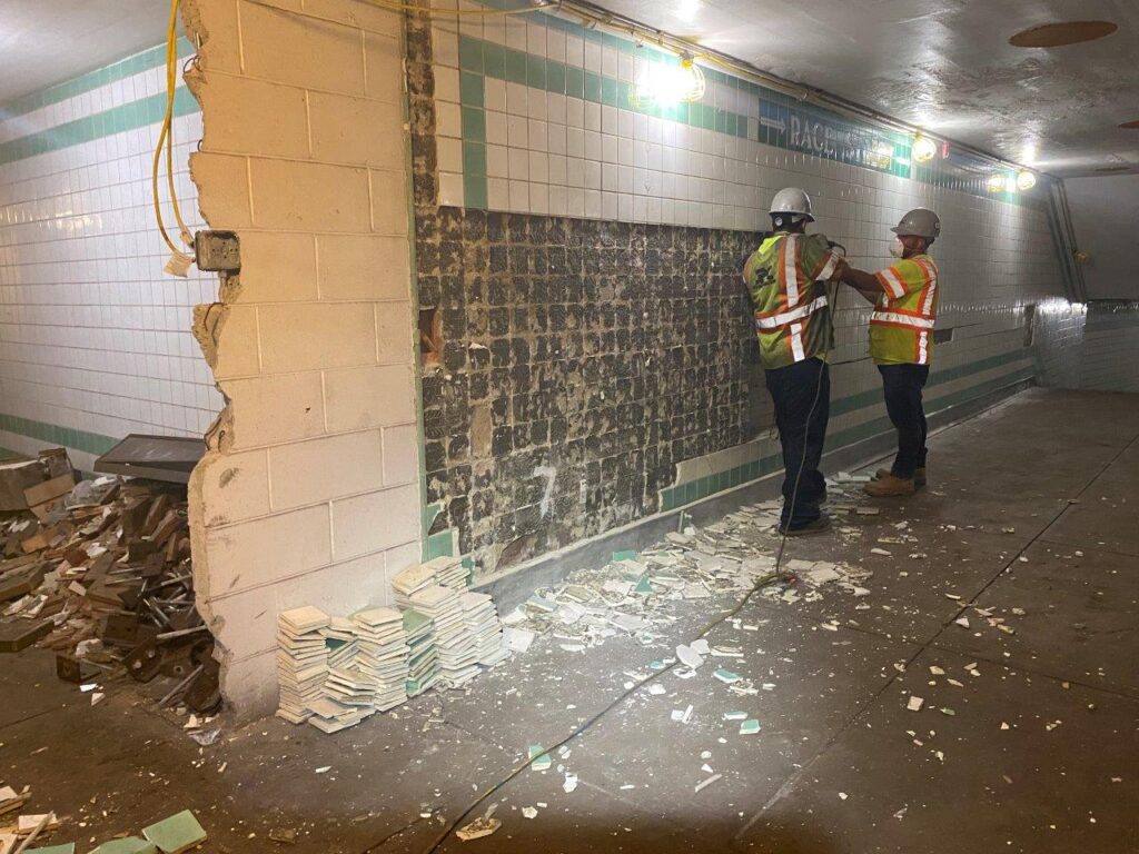 Tile salvaging work inside of the Station is now complete.