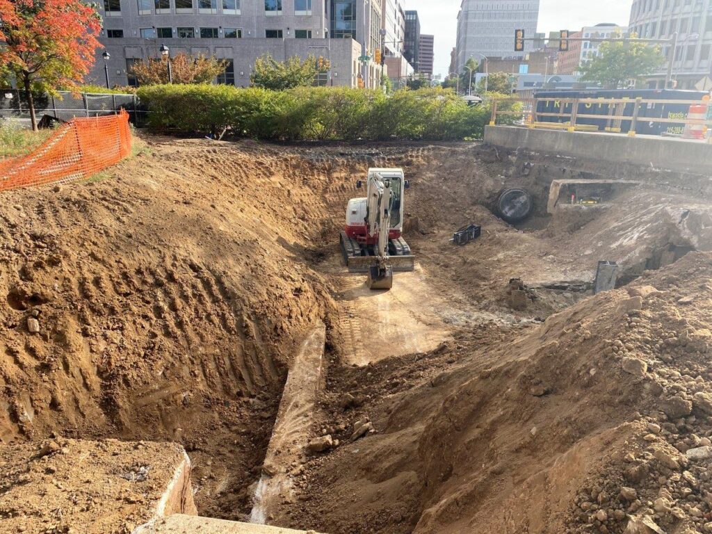 Excavation at the Station Headhouse Area for the elevator, escalator, and staircases installation is ongoing.